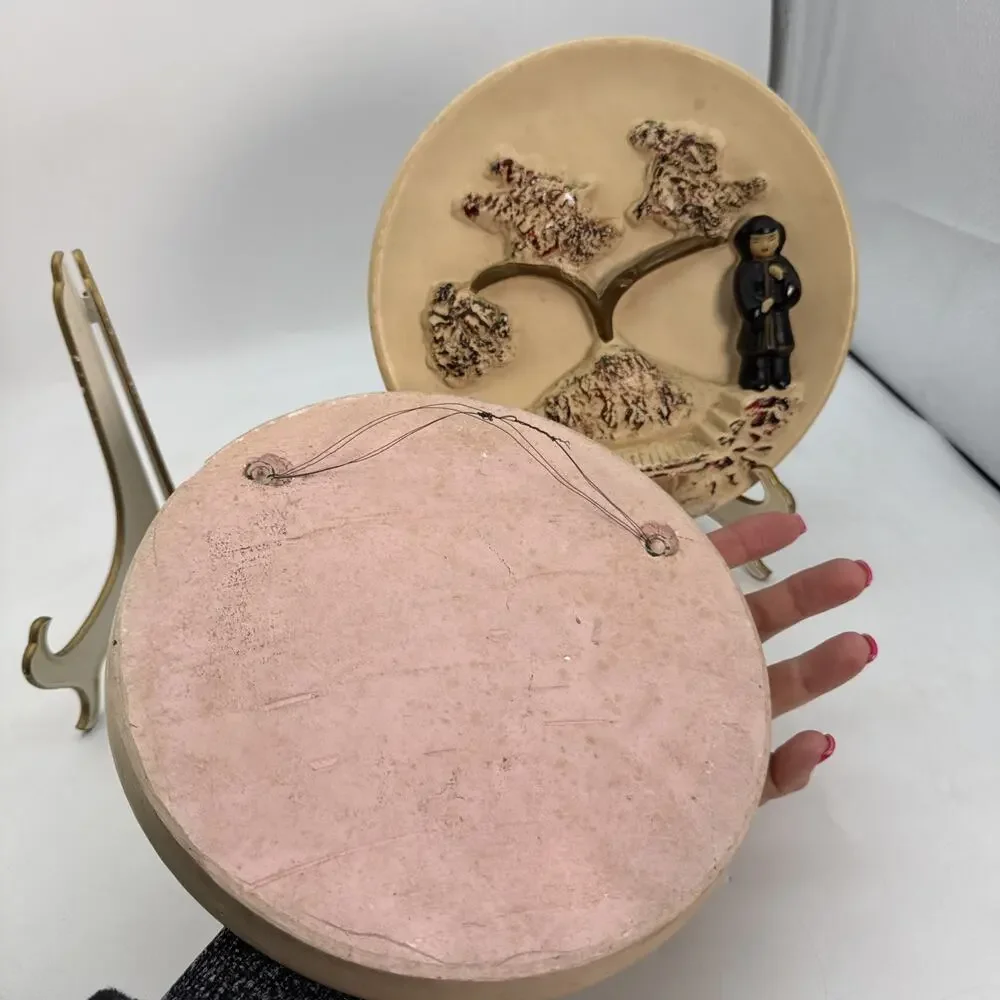 Pair Of Vintage Asian Couple - Chalkware Wall Art Hanging 9” Cherry Blossoms⬇️